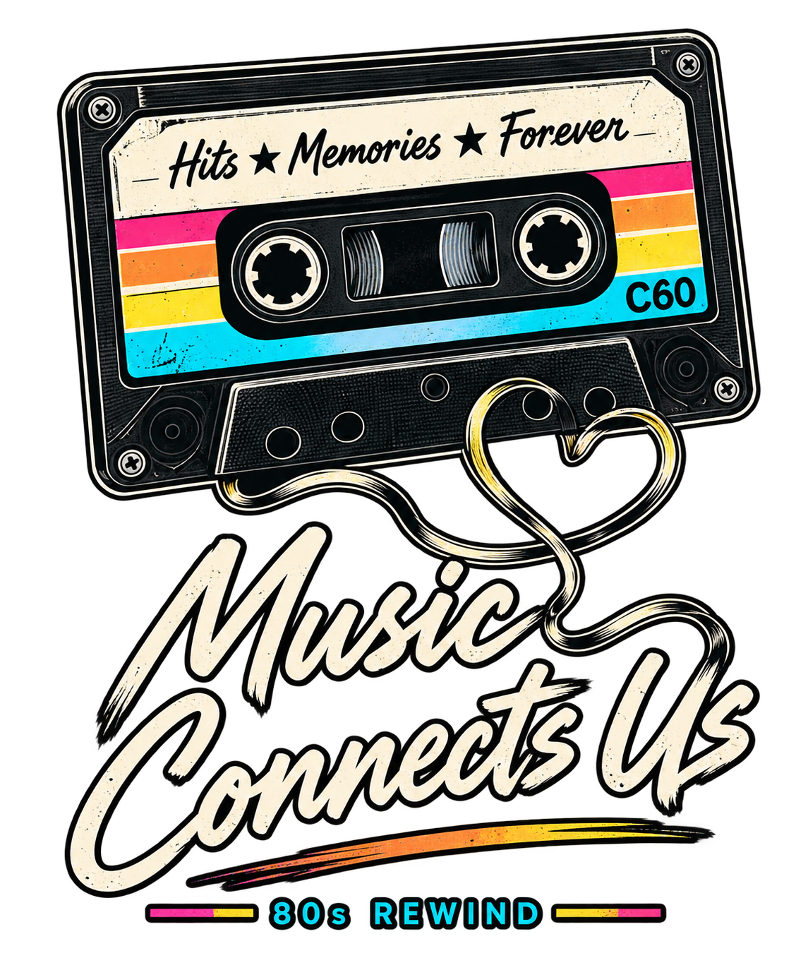 Retro-Kassette mit Music Connects Us Schriftzug