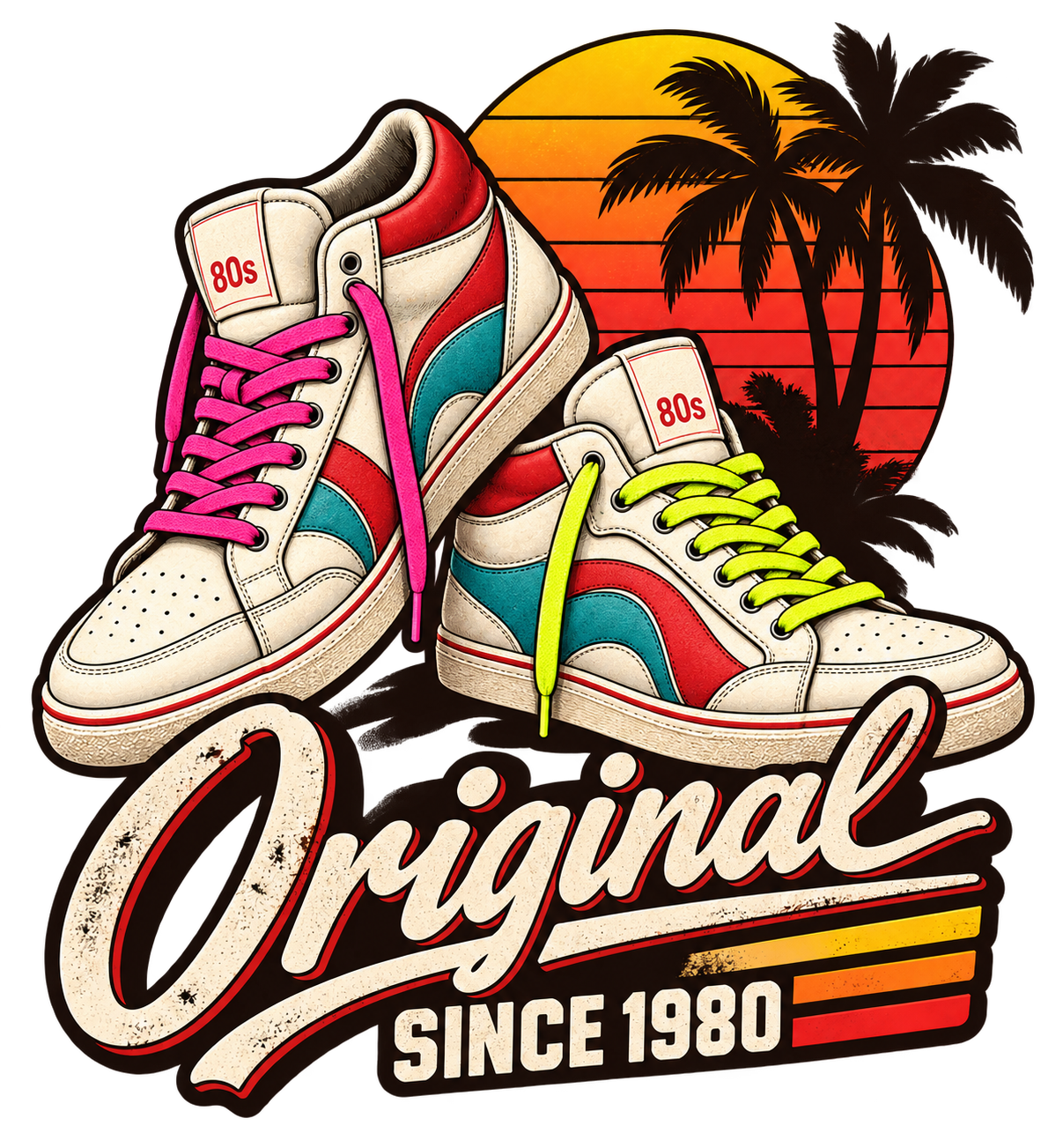 Retro-Sneaker mit neonfarbenen Schnürsenkeln
